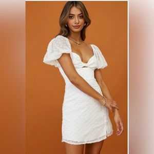 Molli Sheer Puff Sleeve Twist Feature Dress White